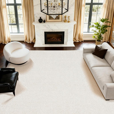 8x10 Merino wool area rug, tufted beige cream, full view