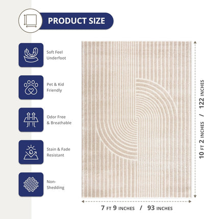 8x10 modern arch pattern area rug, cream geometric, full view