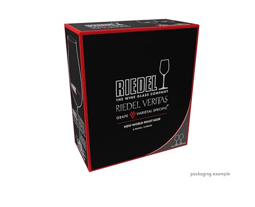 Riedel Veritas New World Pinot Noir Wine Glasses, Set of 2, filled with wine