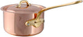 Mauviel polished copper saucepan with lid and brass handle, 1.9 quart