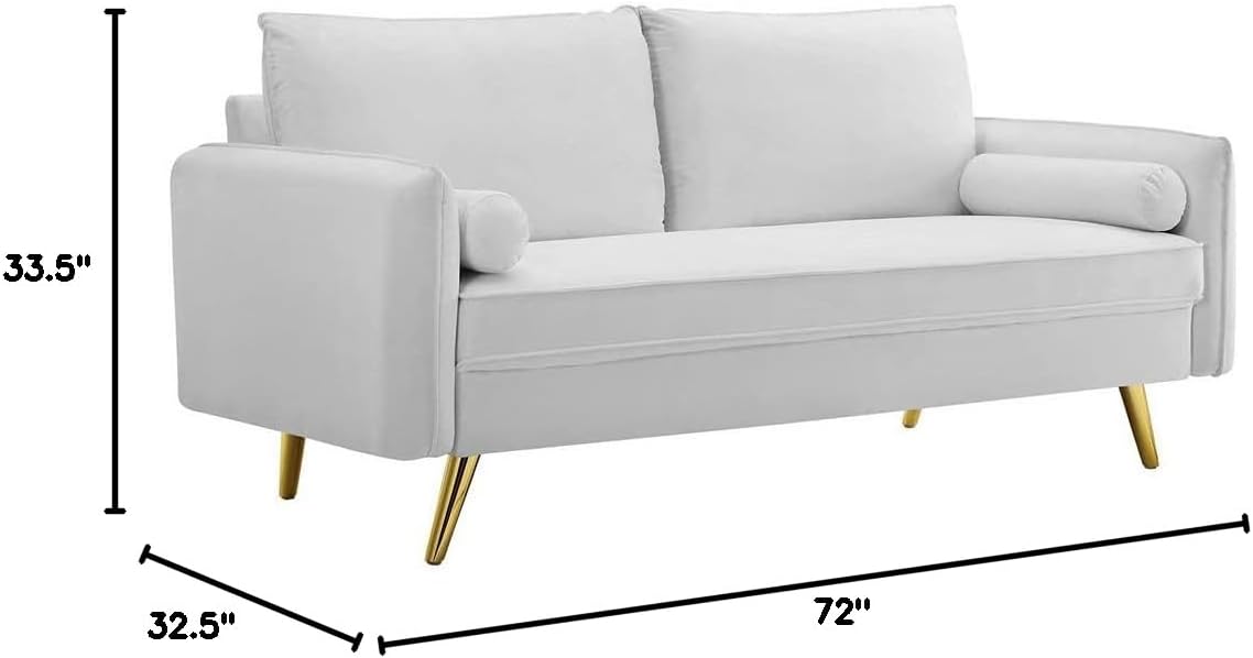 White performance velvet loveseat, side profile