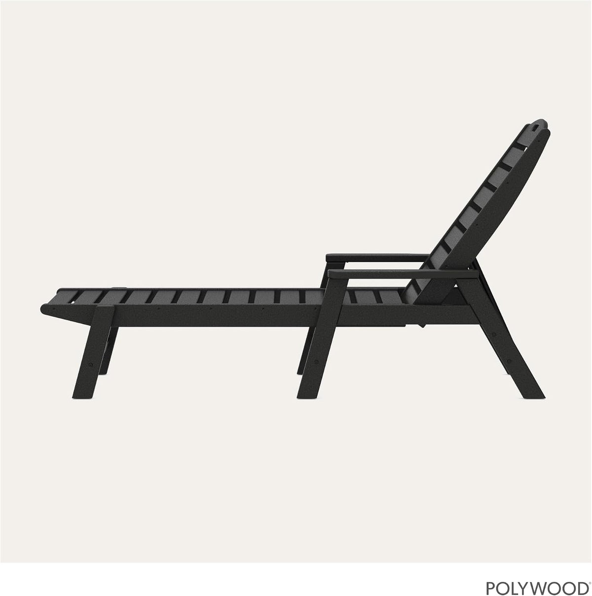 Black HDPE outdoor chaise lounge dimension diagram showing length, width, and height