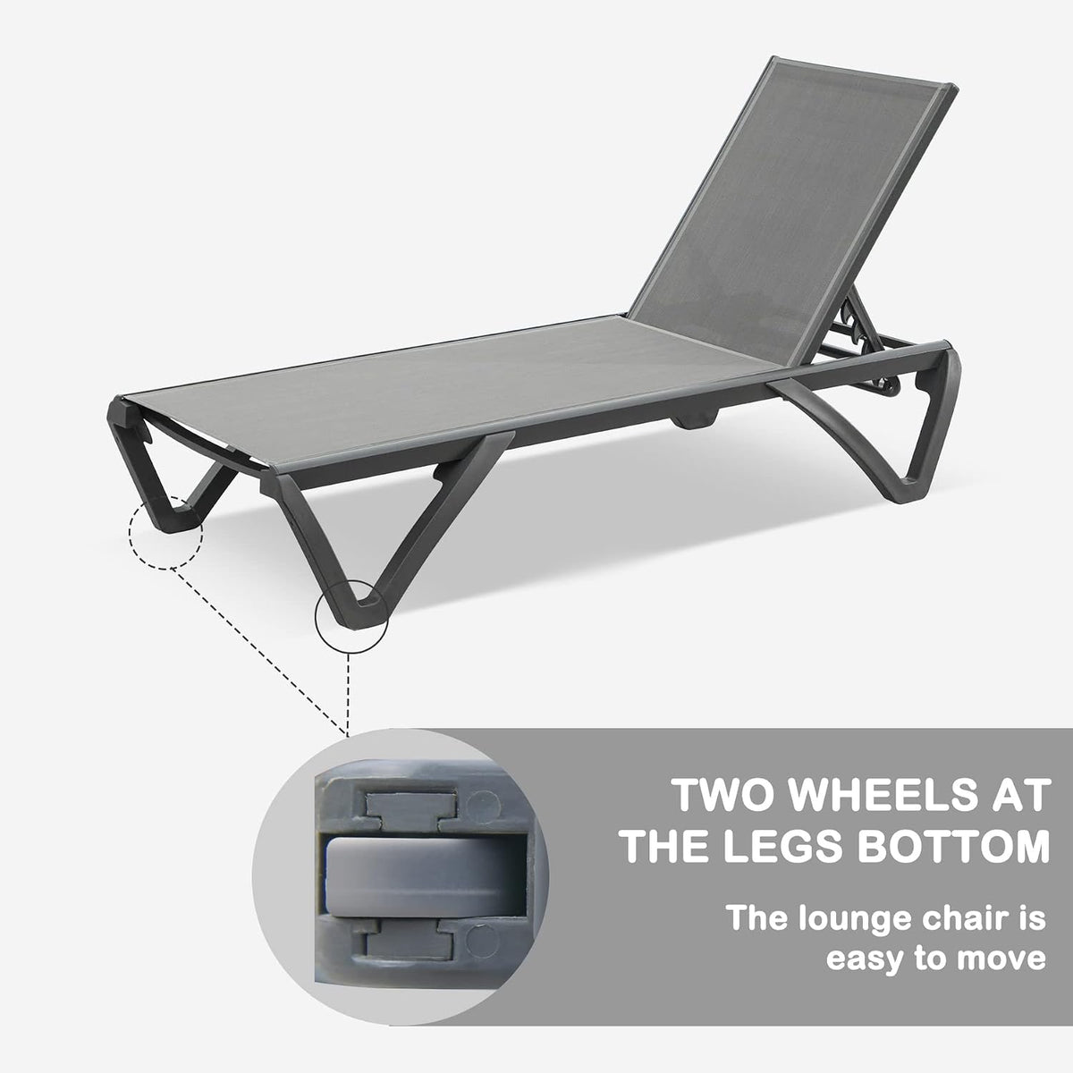 Grey aluminum sling chaise lounge dimension diagram