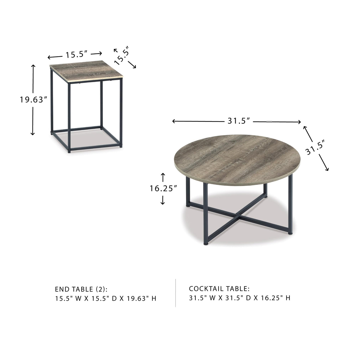 Close-up of wood grain tabletop and black metal frame