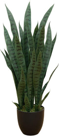 35-inch artificial snake plant with black planter, front view