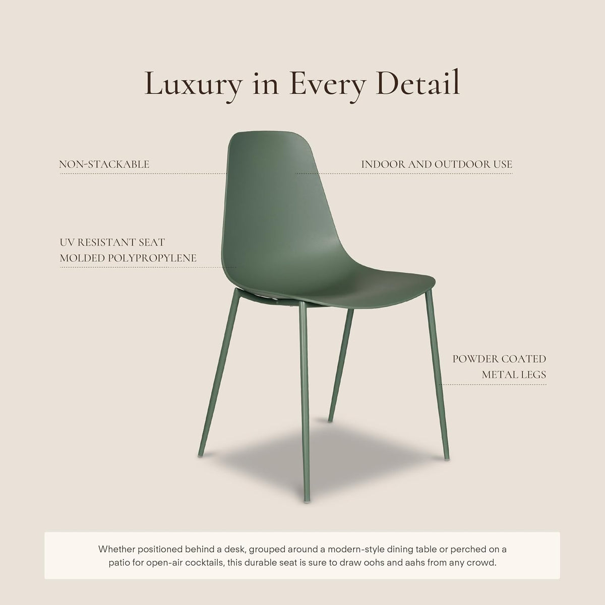 Pistachio green dining chair, side profile view