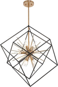 Kira Home black and brass geometric cube chandelier, full view