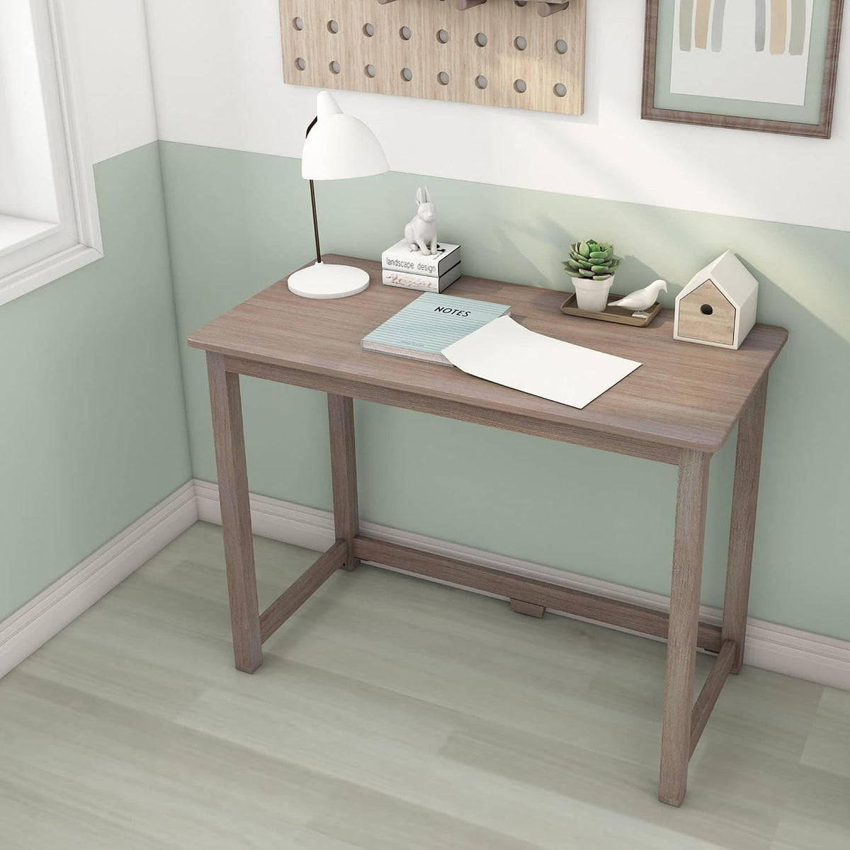 Kids solid wood desk, 40 inches, blue, storage shelf detail