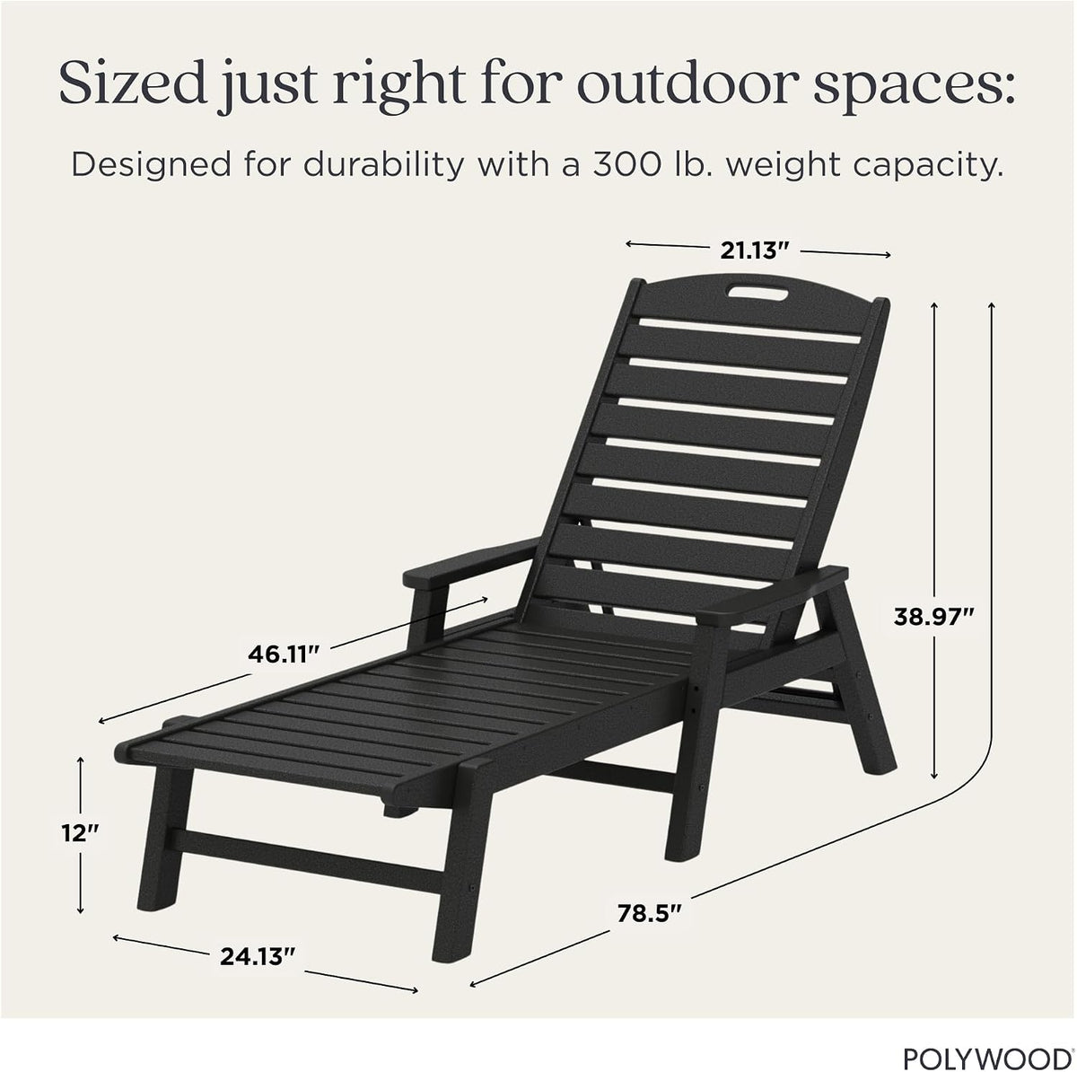 Black HDPE outdoor chaise lounge folded flat for storage
