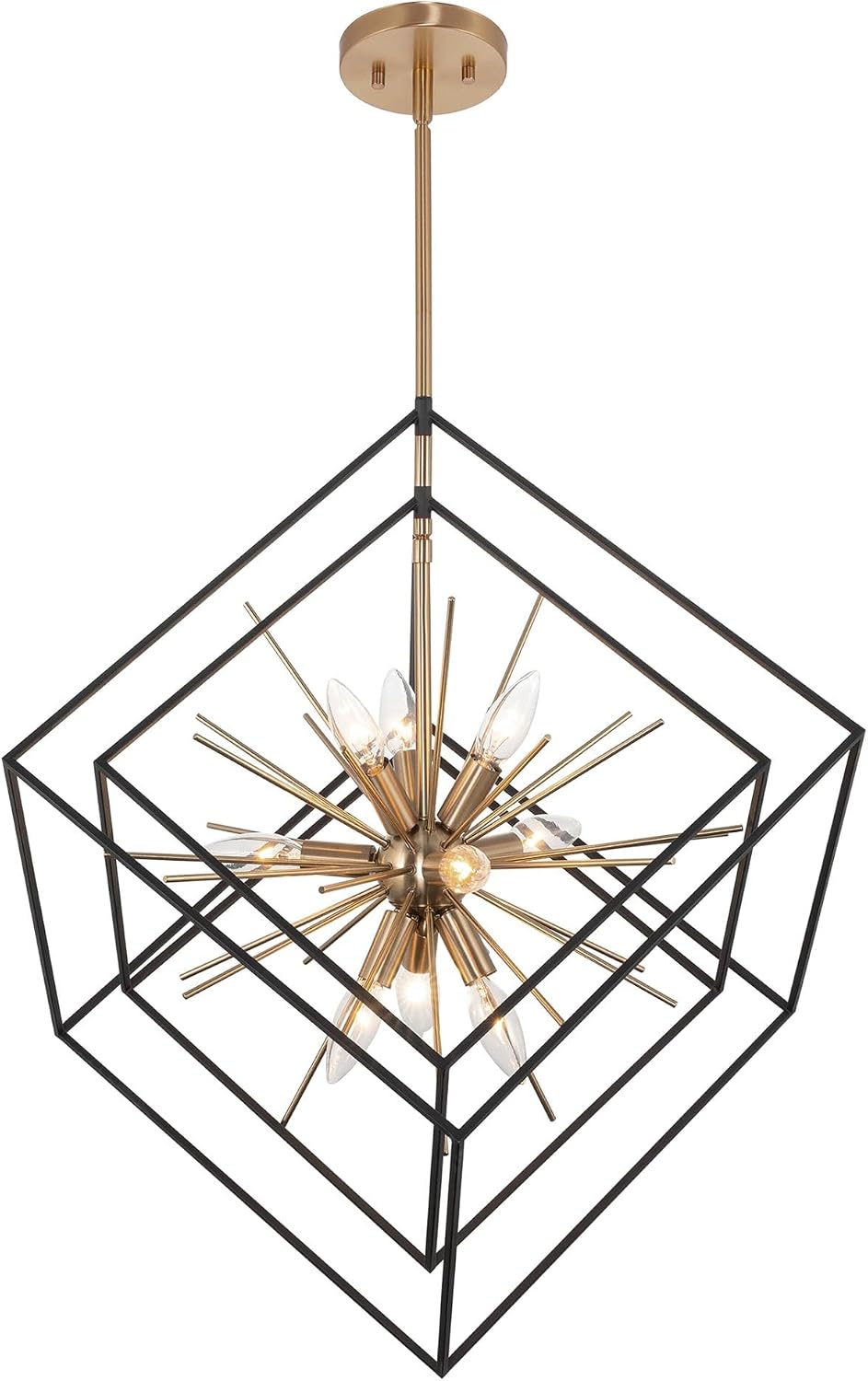 Kira Home chandelier geometric cube frame close-up