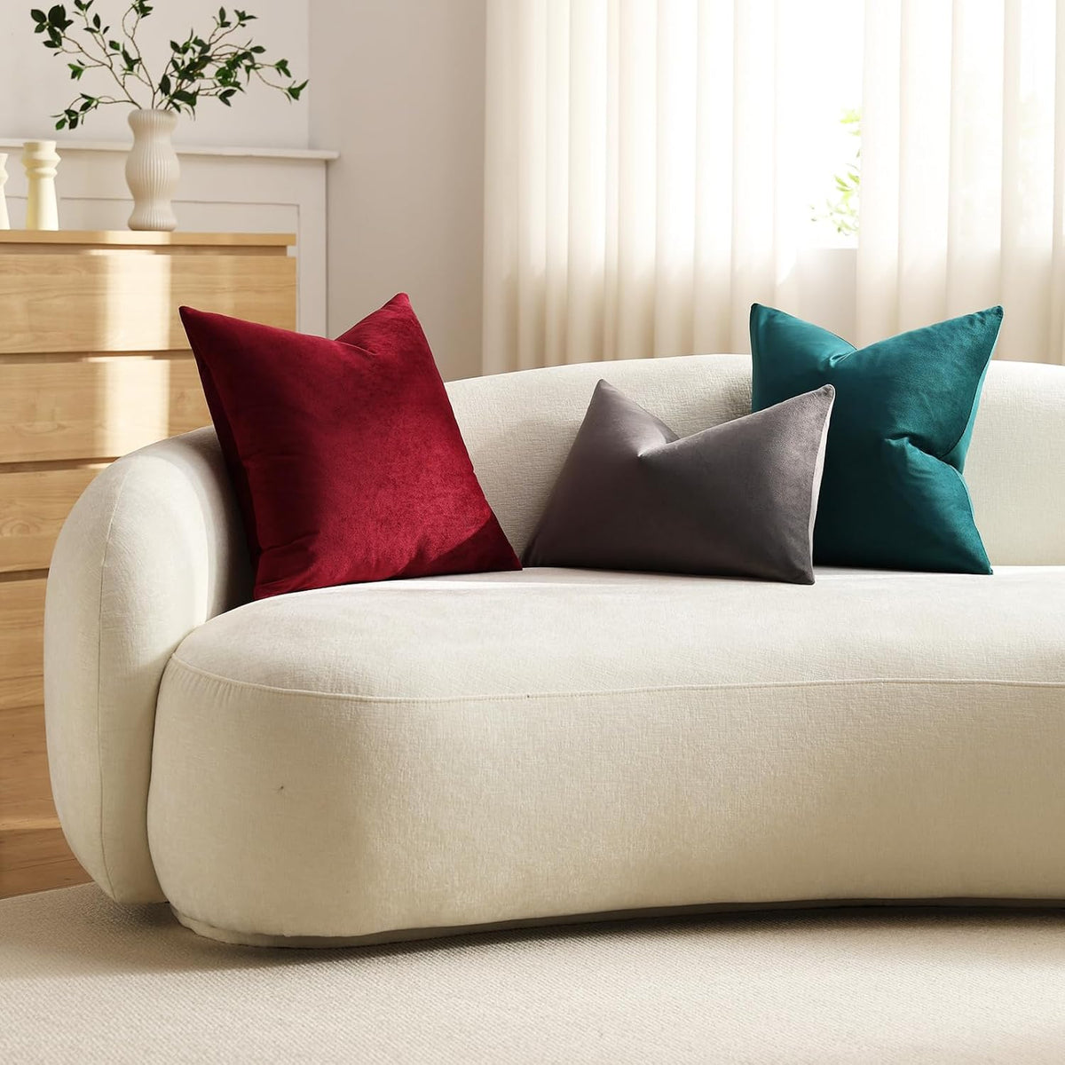 DEZENE wine red velvet pillow covers color swatch options