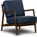 Walnut-frame leather accent chair in midnight blue, front view