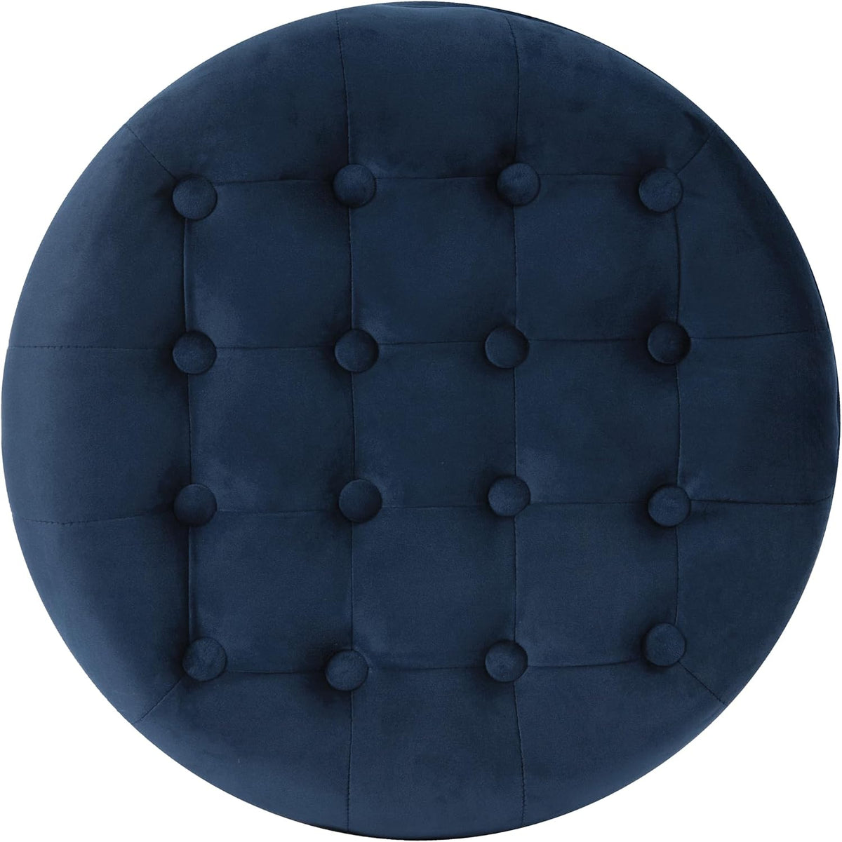Navy velvet storage ottoman detail of wood legs