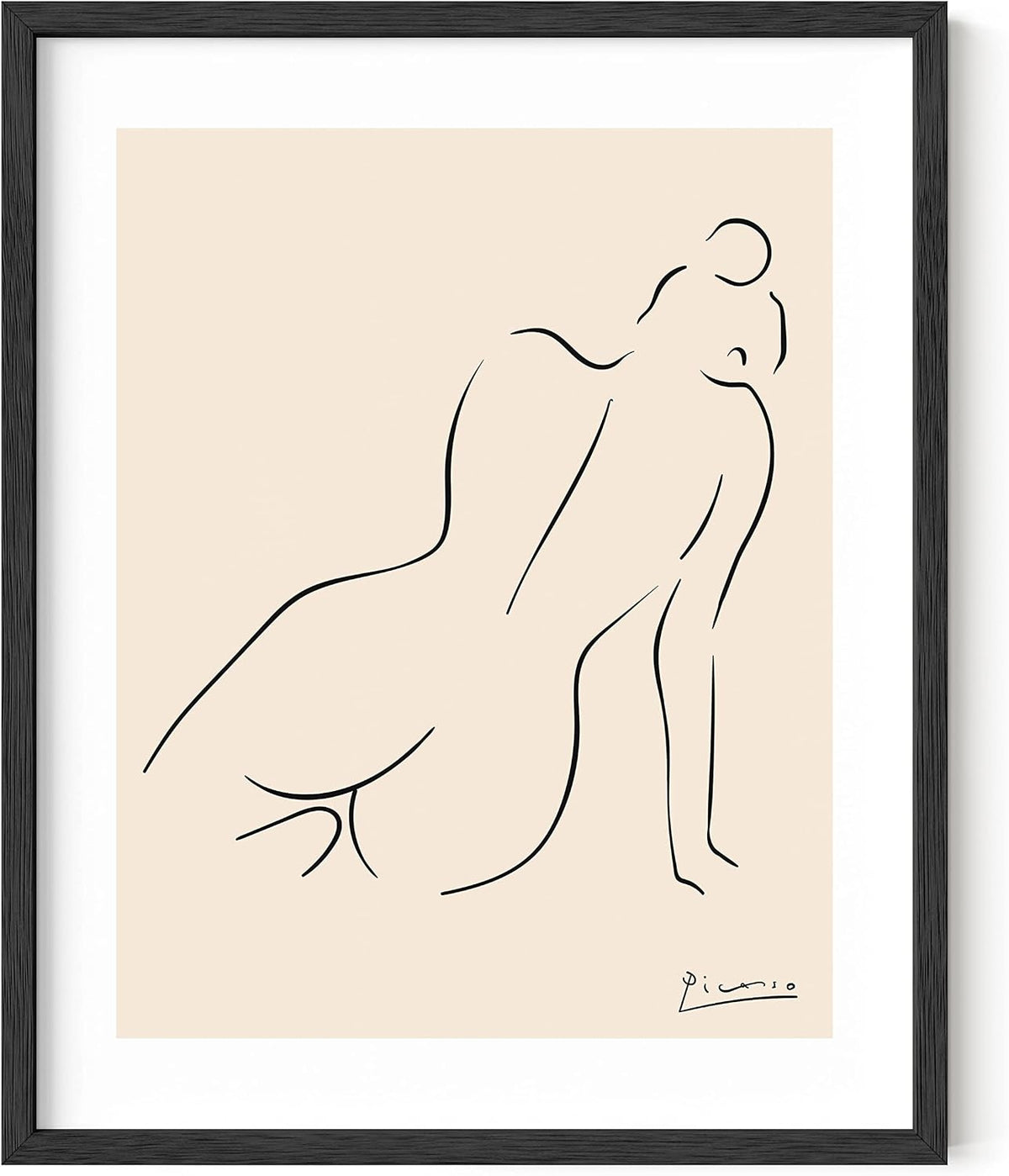 Matisse minimalist cutout framed art print, beige clover, close-up of oak frame