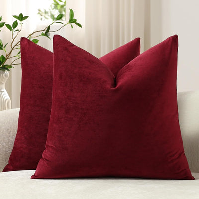 DEZENE wine red velvet throw pillow covers, set of two, 18x18 inch