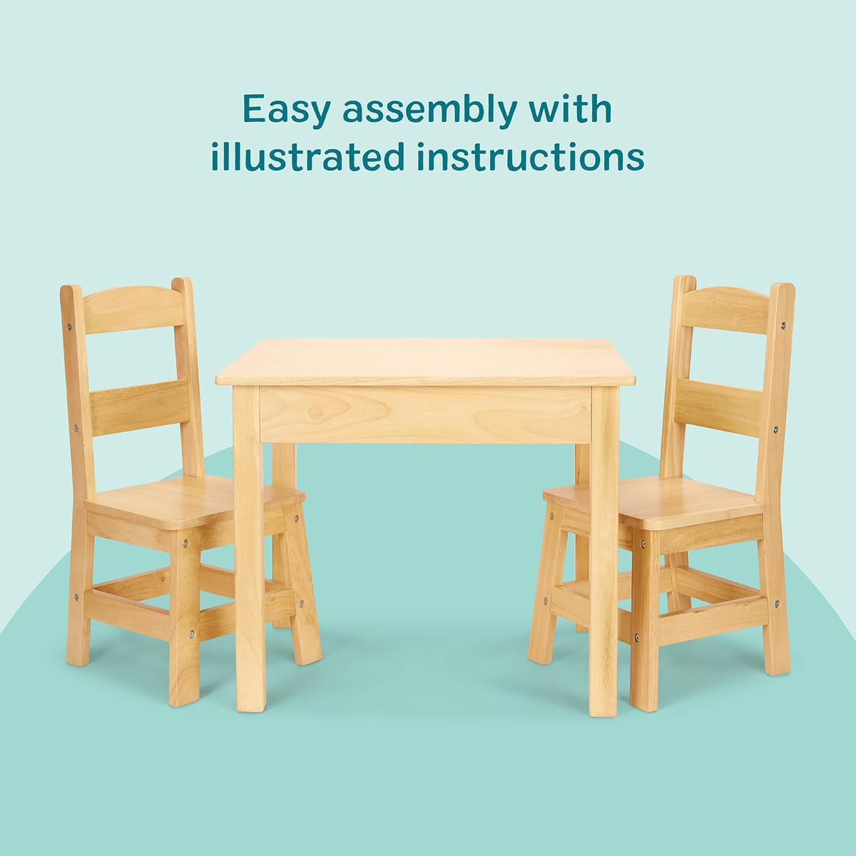 Solid wood kids table and chairs set, chairs stacked view