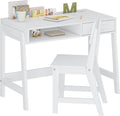 UTEX white kids desk with tabletop organizer, open storage cube and matching chair, front view