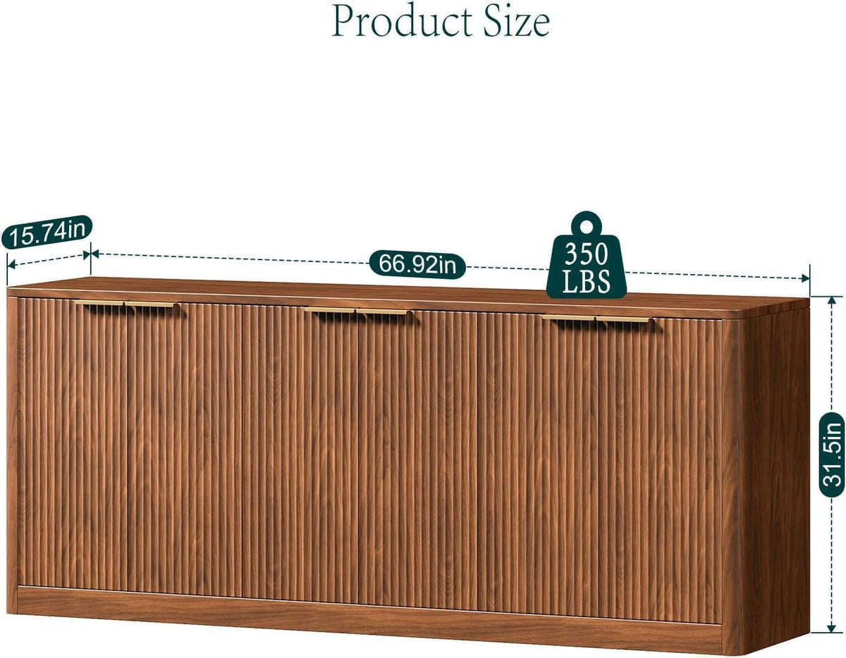 Fluted walnut buffet cabinet, angled view showing door detail