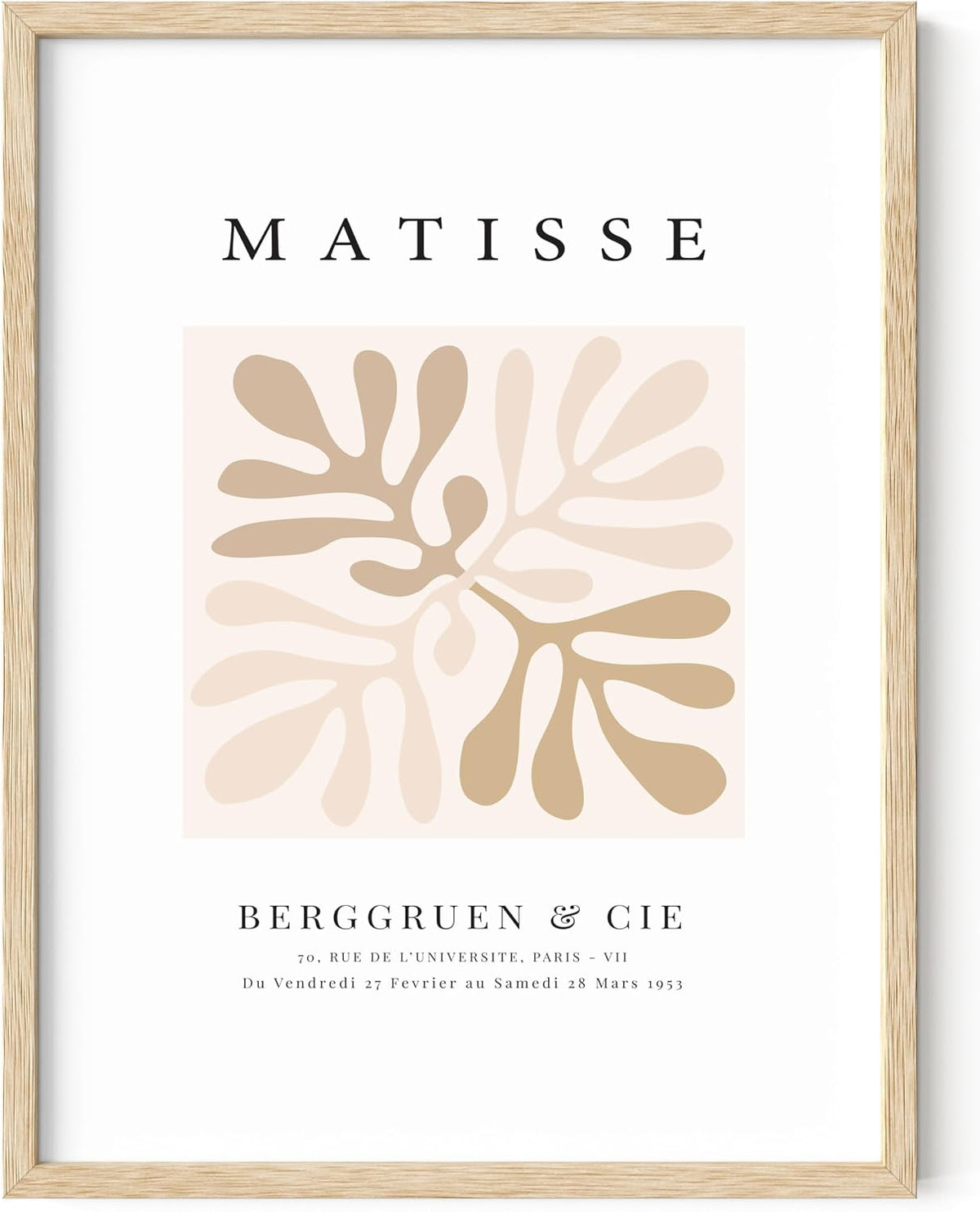 Matisse minimalist cutout framed art print, beige clover, front view