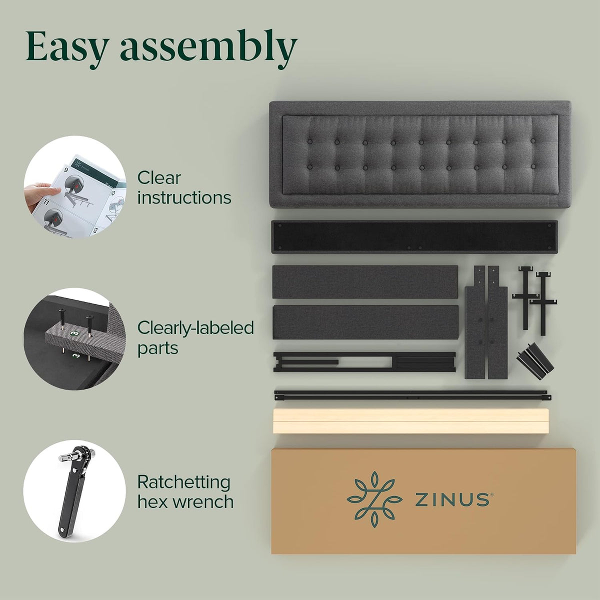 Upholstered platform bed frame headboard close-up