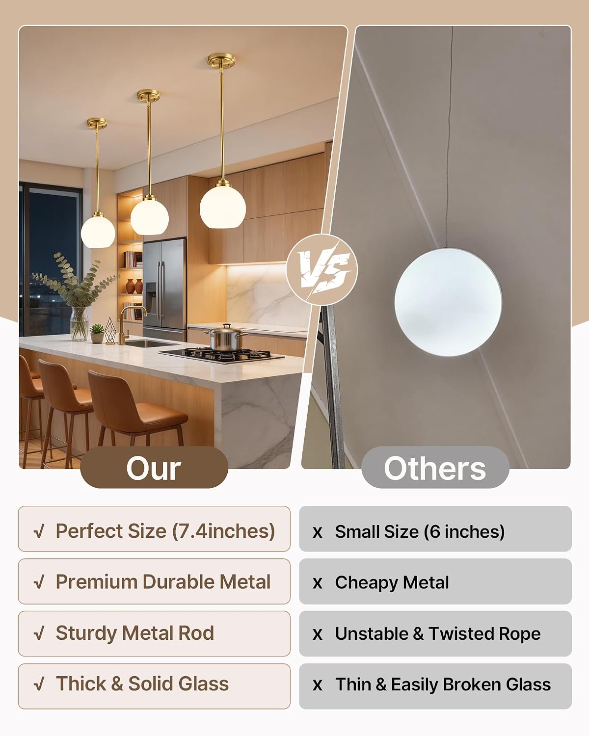 Majade pendant light adjustable rod length diagram