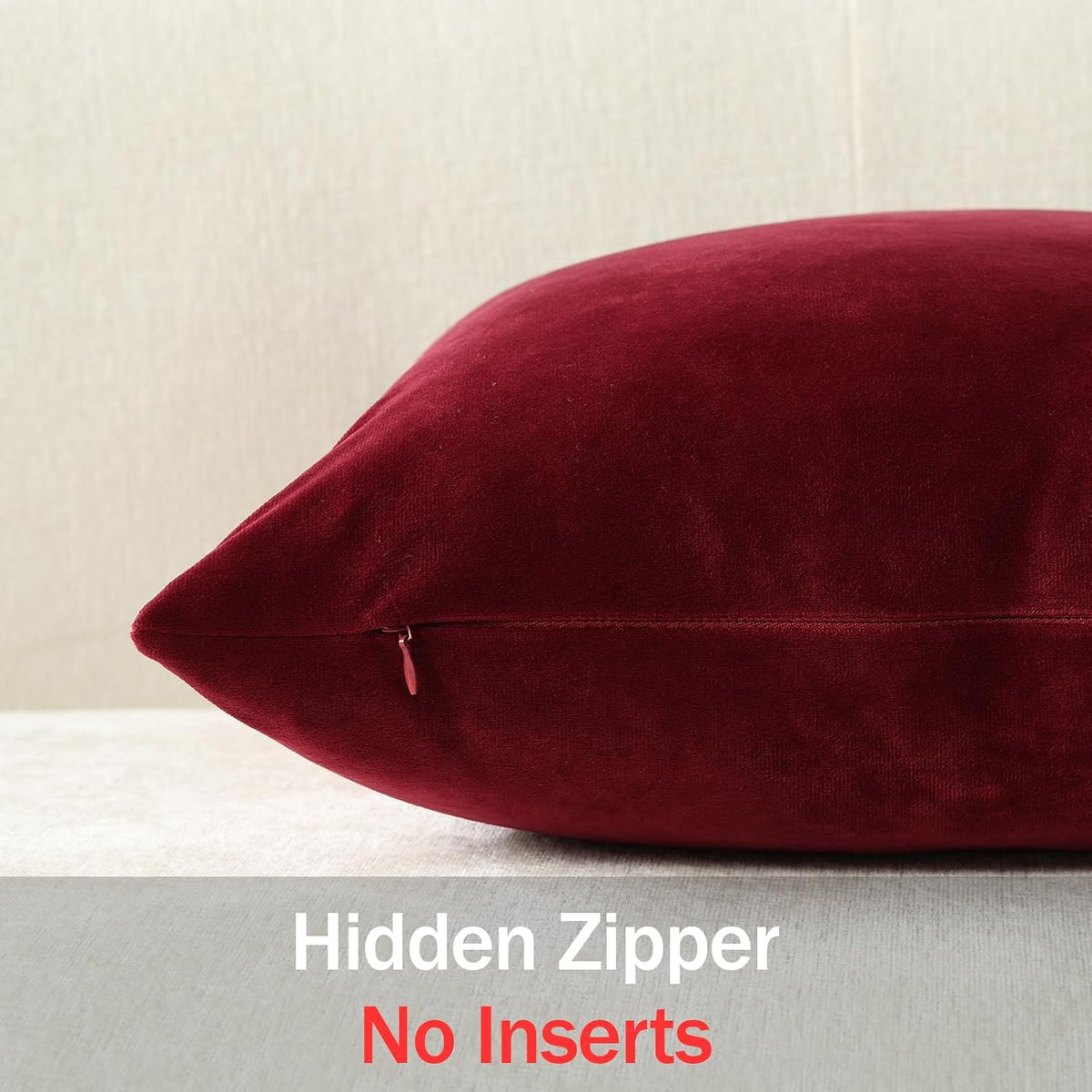 DEZENE wine red velvet pillow cover texture close-up
