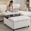 Tbfit 35.5in Large Square Storage Ottoman with Lift Top, Beige