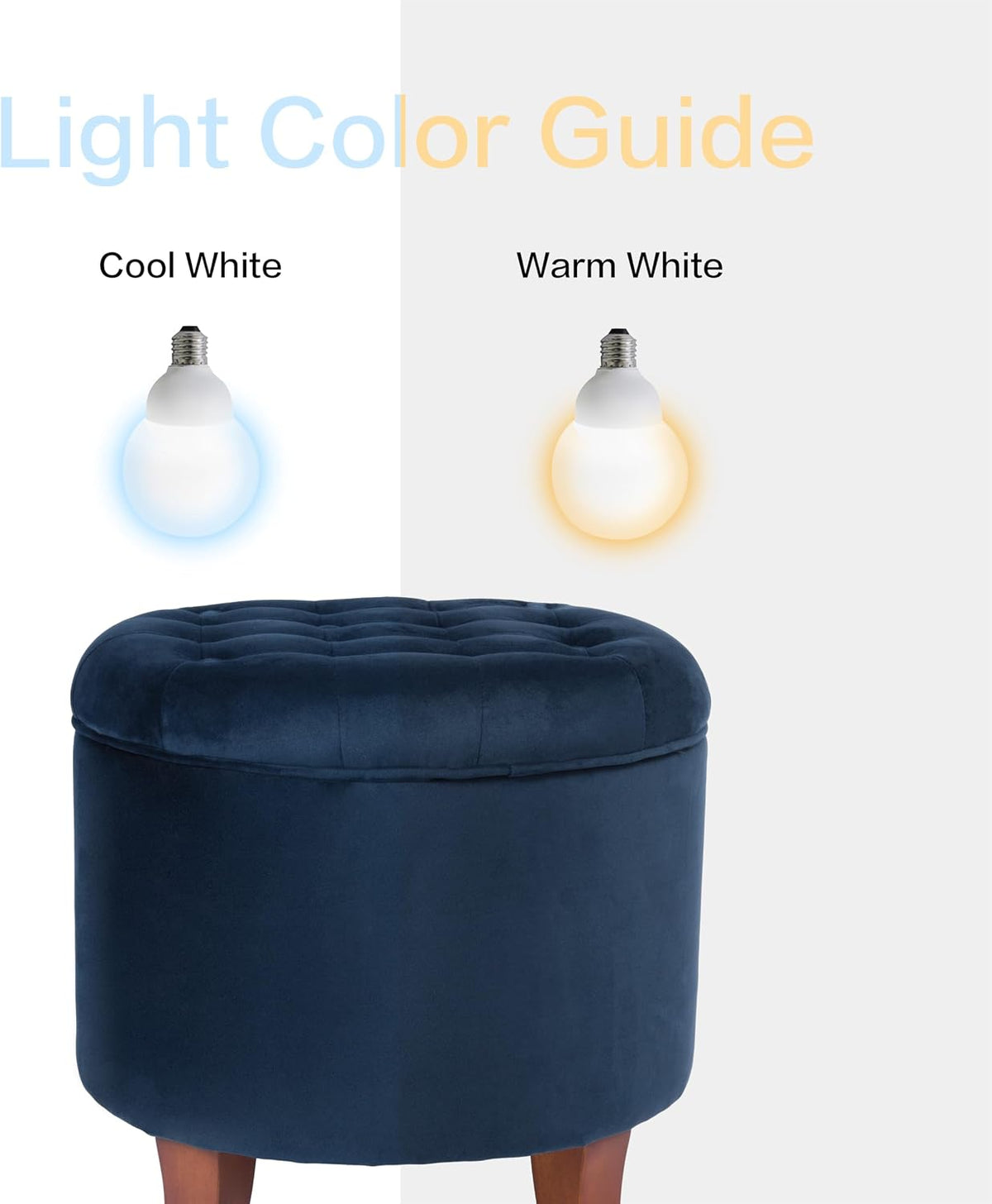 Navy velvet storage ottoman styled in a living room
