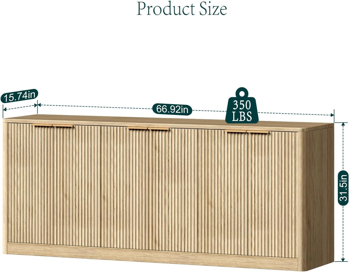 Fluted oak TV stand, angled view showing door detail