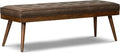 Poly & Bark 55 inch tufted Italian leather bed bench in Cocoa Brown, front angled view