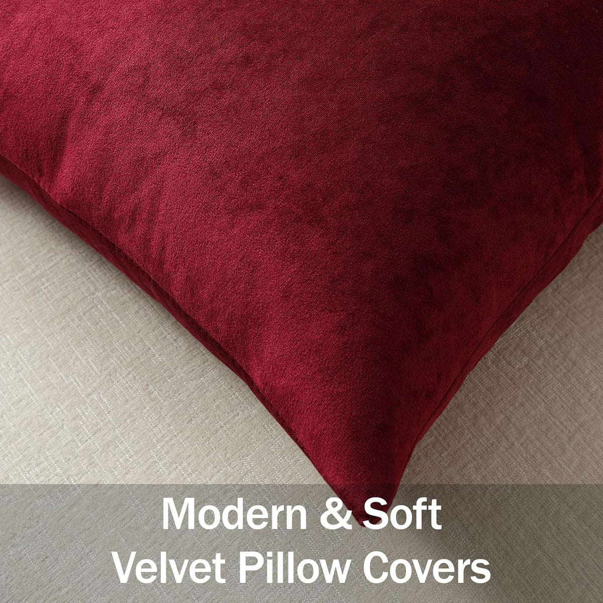 DEZENE wine red velvet pillow covers styled on a sofa