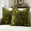 MIULEE olive green crushed velvet throw pillow covers, set of two, 20x20 inch