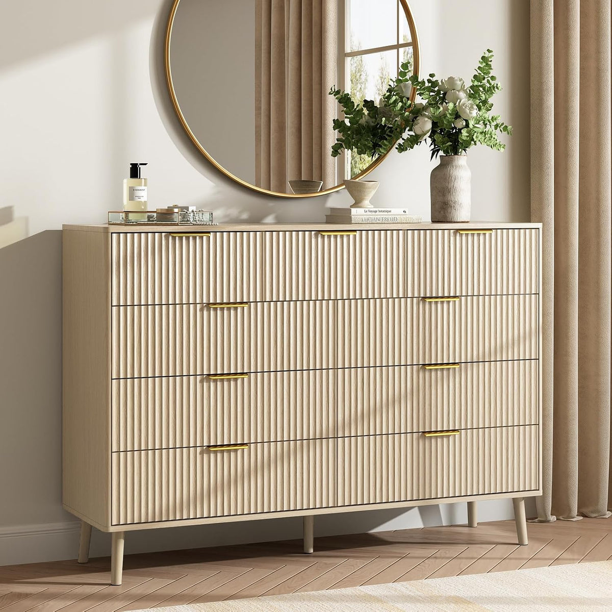 CARPETNAL fluted dresser open drawer detail showing interior storage