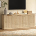 67-inch fluted oak TV stand, mid-century modern media console, front view