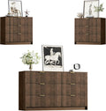 Furniway fluted 3-piece bedroom set in walnut with gold handles, dresser and nightstands, front view