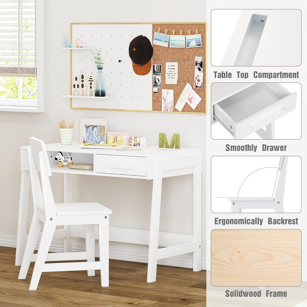 Dimension diagram showing the desk at 33 inches wide, 17.7 inches deep and 23.5 inches high