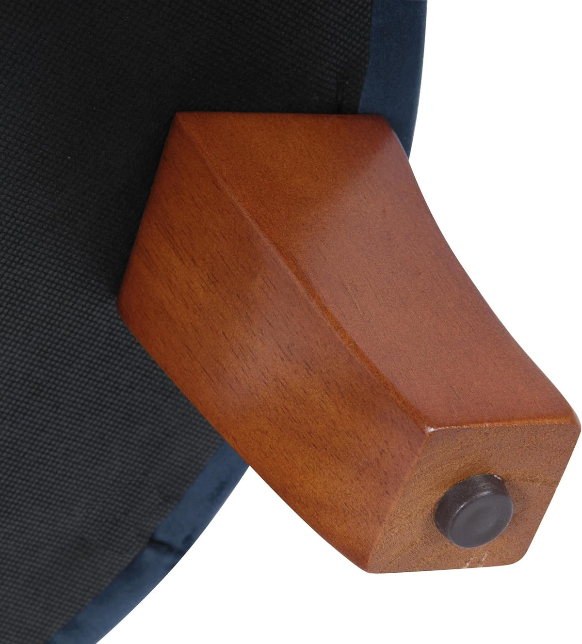 Navy velvet storage ottoman side profile view