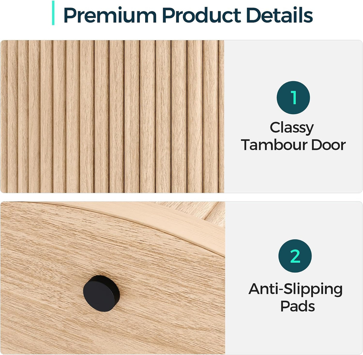 Close-up of the fluted texture on the oak end table tambour door