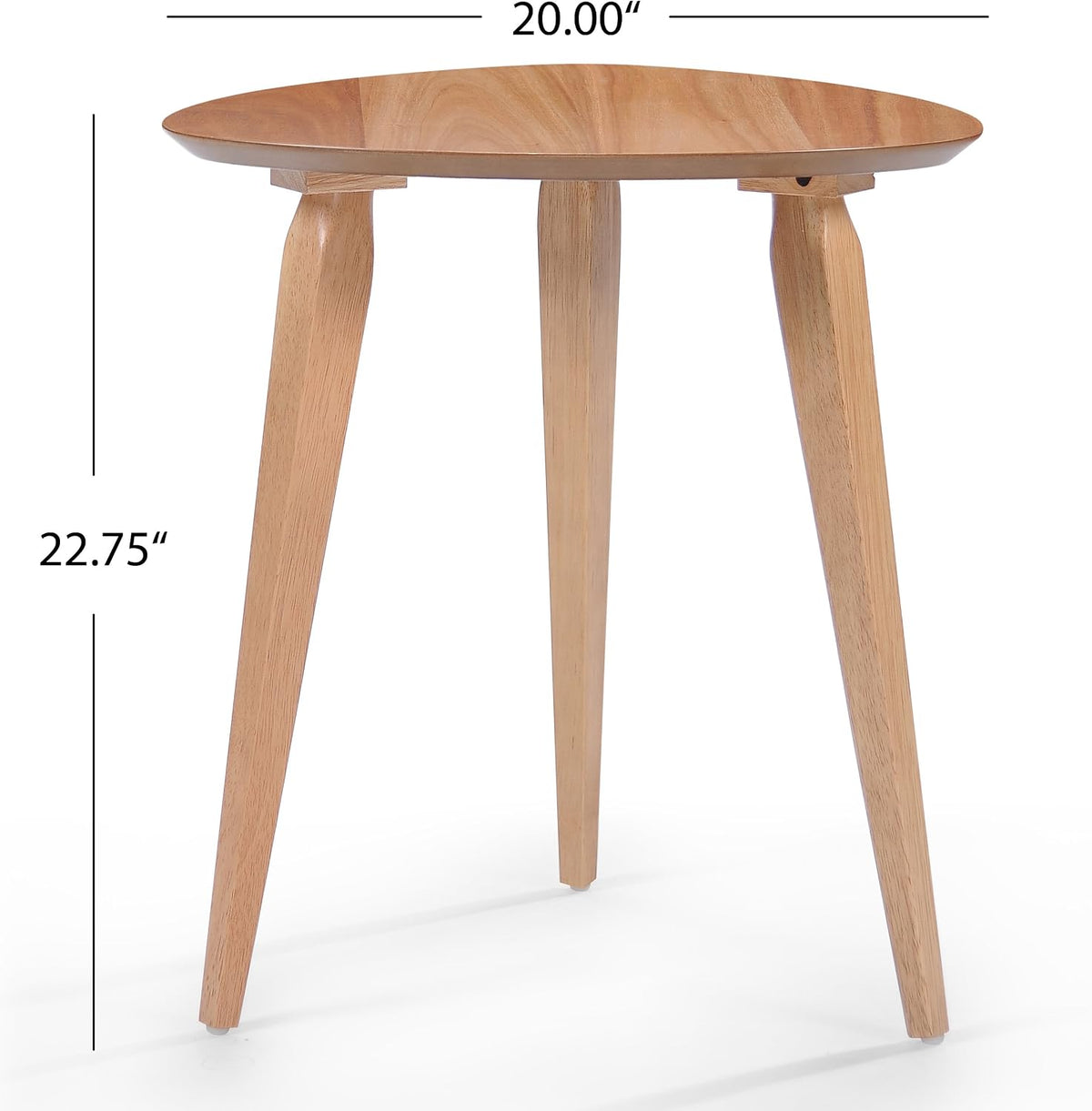 Tripod mid-century end table, angled view showing tapered legs