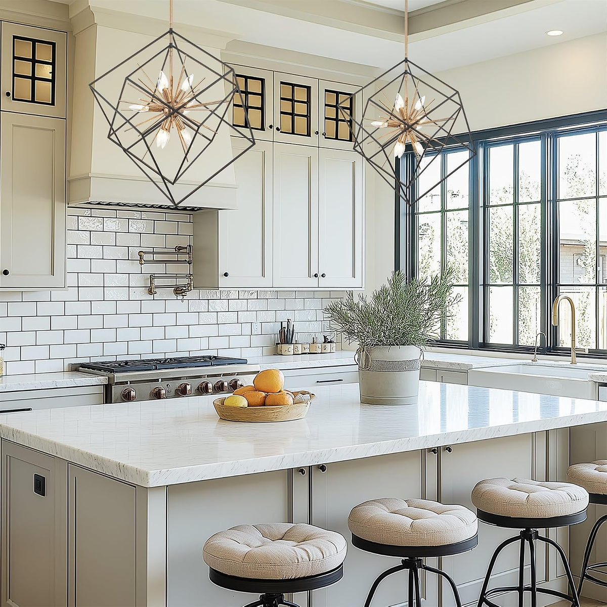 Kira Home chandelier black and brass finish detail