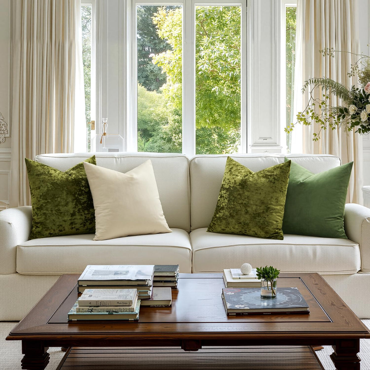 MIULEE olive green velvet pillow cover texture close-up