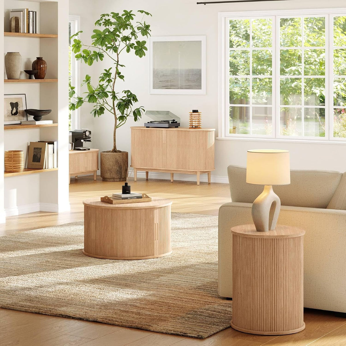Fluted round oak end table dimensions diagram