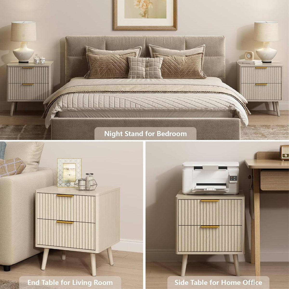 CARPETNAL fluted bedroom set full lifestyle scene with dresser and matching nightstands