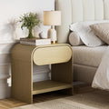 Nathan James Iris mid-century modern nightstand in warm oak, front view
