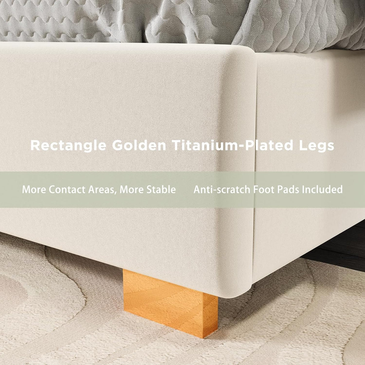 Close-up of gold-plated headboard frame detail