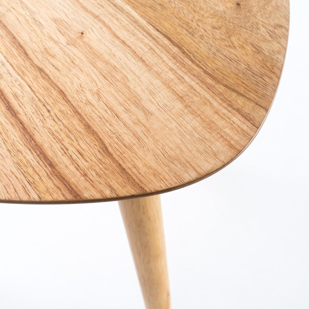 Tripod mid-century end table top view showing rounded tabletop