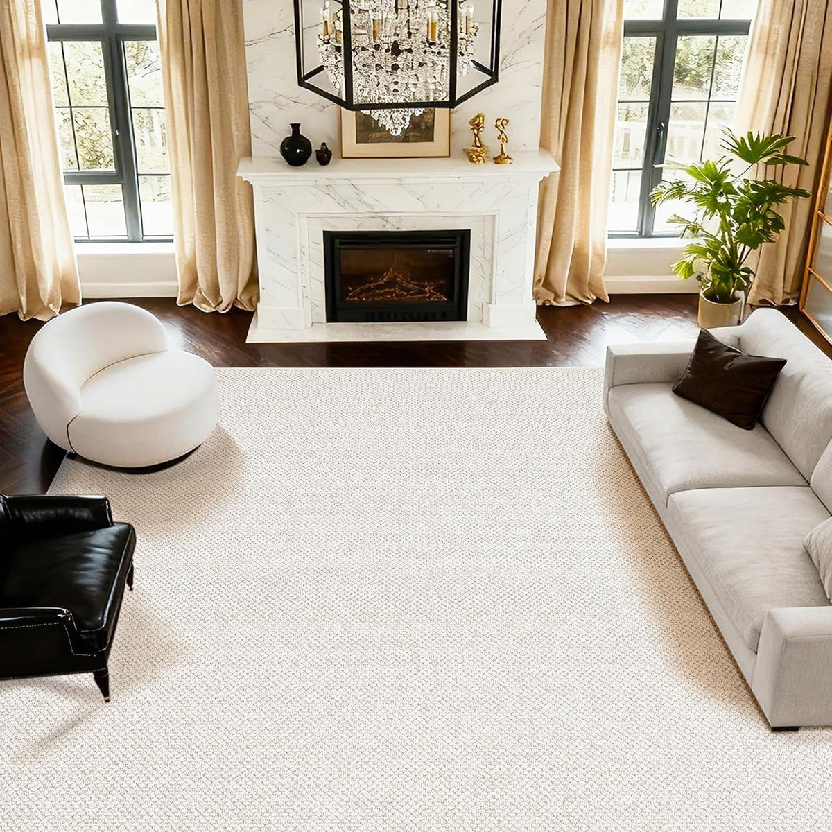 8x10 Merino wool area rug, tufted beige cream, full view