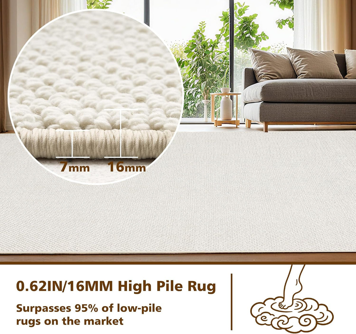 Merino wool area rug, beige cream, styled under a coffee table