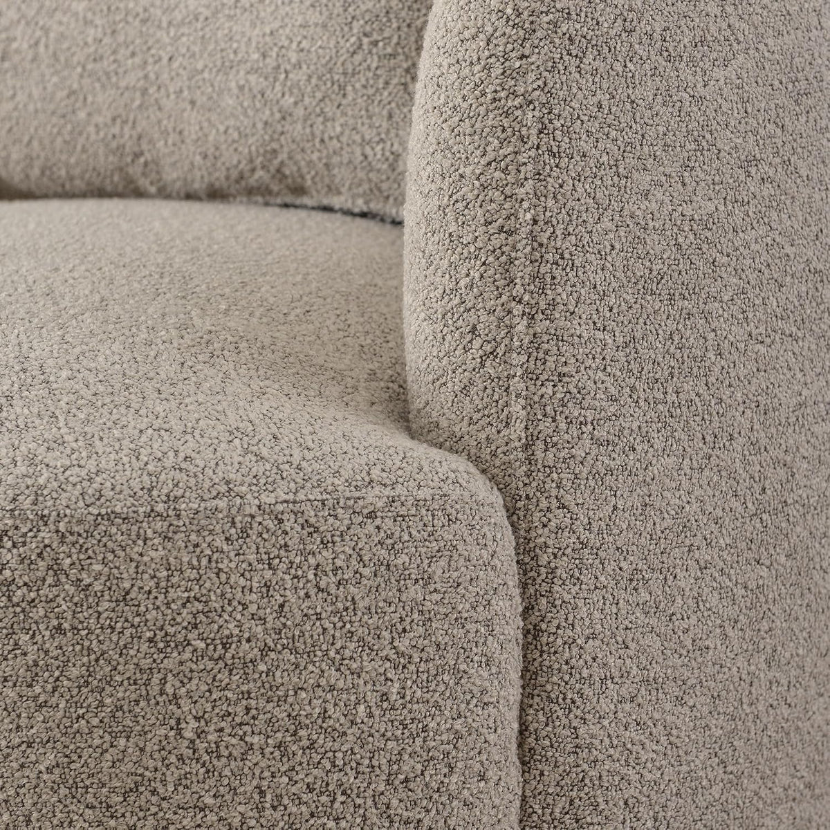 Boucle swivel barrel chair side profile view