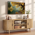 VASAGLE mid century TV stand for 65-inch TVs, sand brown, front view